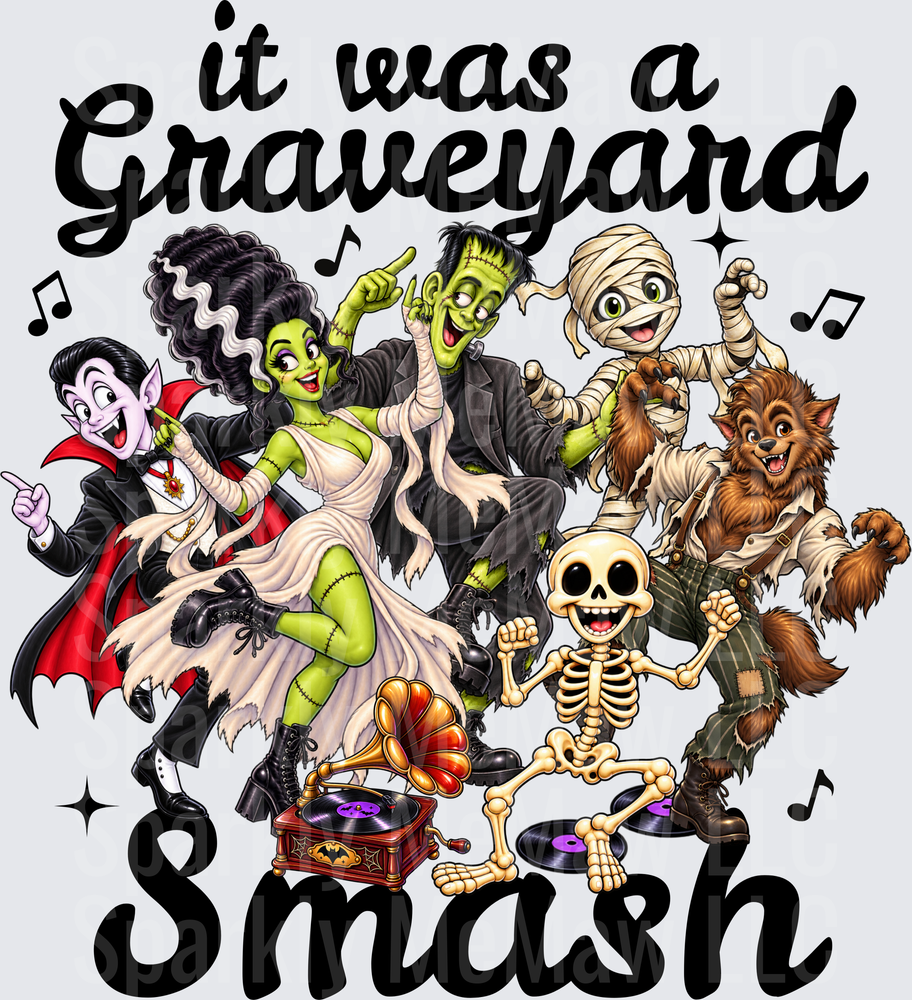 It Was A Graveyard Smash Halloween Monsters Dancing This Is A UV DTF Decal