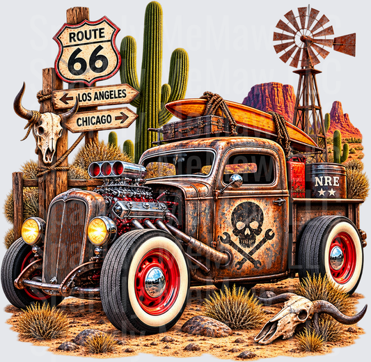 Rat Rod Route 66 Desert is a DTF Transfer for Fabrics