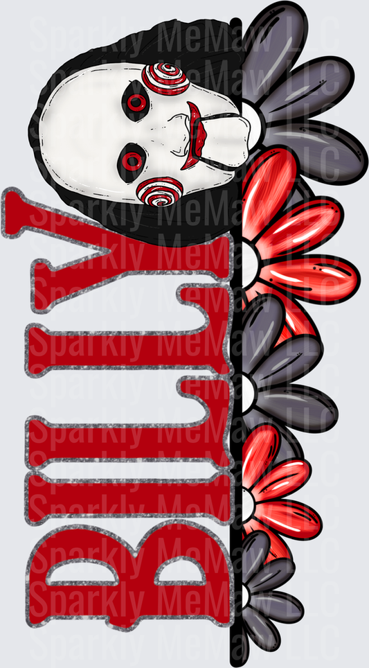 Billy the Puppet Saw Horror Movie Character with Red Letters UV DTF Decal