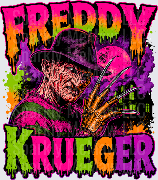 Freddy Krueger A Nightmare on Elm Street Horror Villain Neon Drip Glove Haunted House Full Moon DTF Transfer for Fabrics