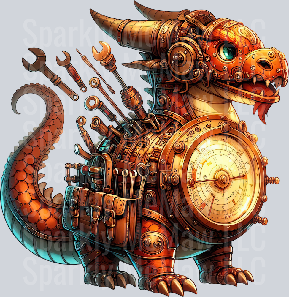 84 Steampunk Dragon UV DTF Clip Art Decal