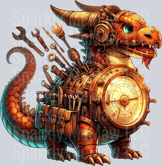 84 Steampunk Dragon UV DTF Clip Art Decal