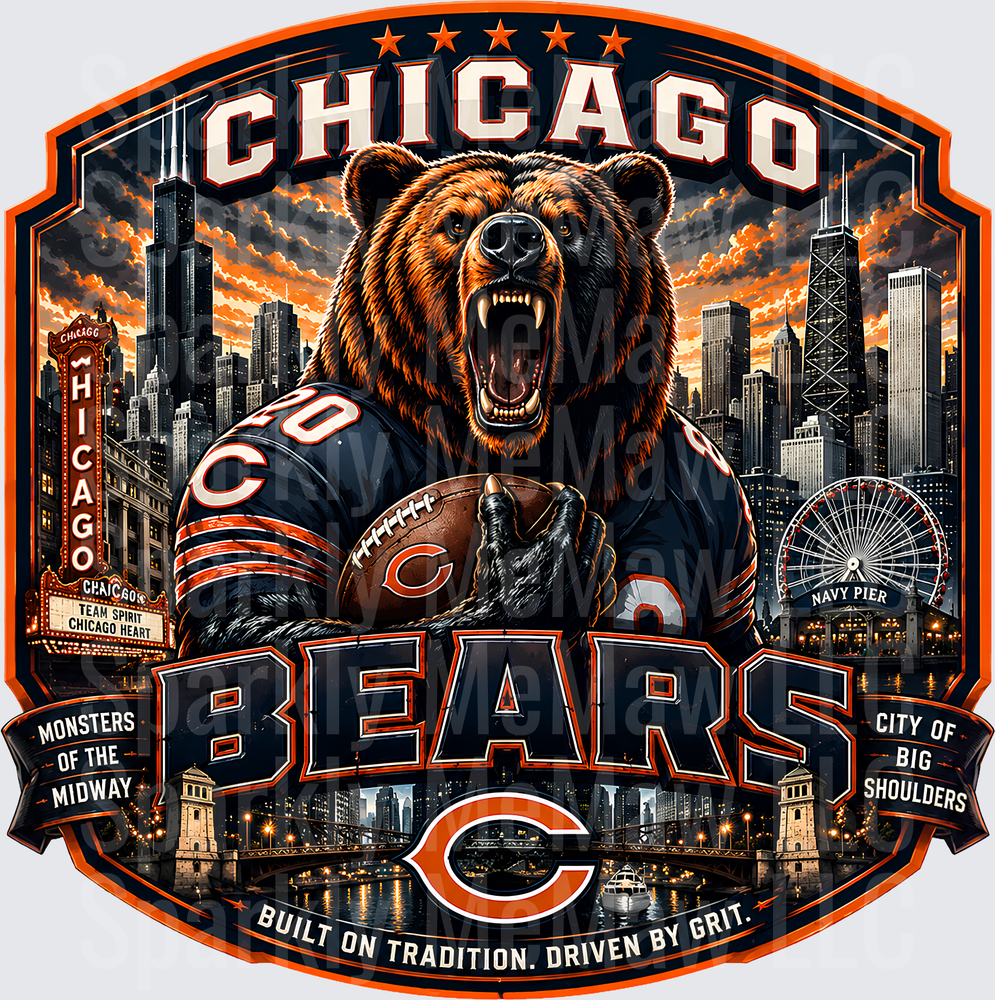 Chicago Bears Roaring Skyline UV DTF Decal