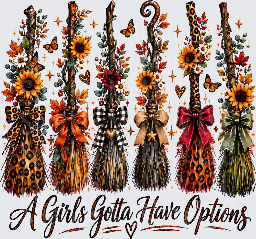 Six Decorated Witch Brooms Fall is a UV DTF Decal