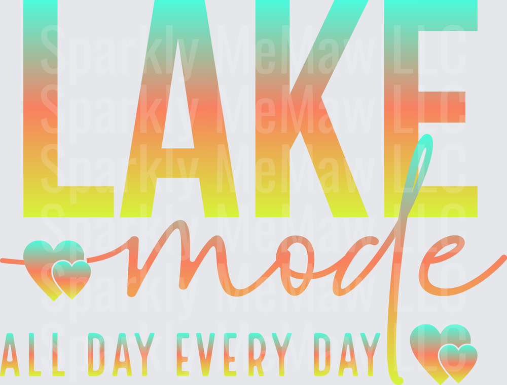 Lake Mode All Day Every Day Gradient Typography with Hearts UV DTF Decal