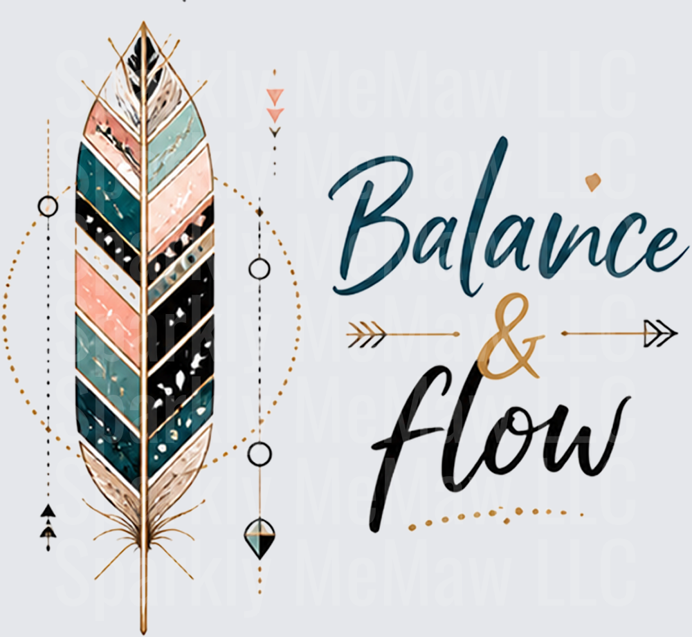 Boho Feather Balance and Flow Motivational Quote with Arrow and Geometric Elements UV DTF Decal