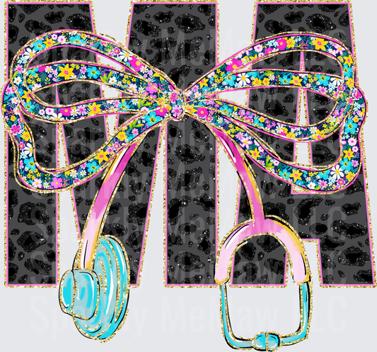 Floral Bow Mama Letters with Headphones DTF Transfer for Fabric