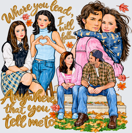 Gilmore Girls Cast Fall Scene is a DTF Transfer for Fabrics