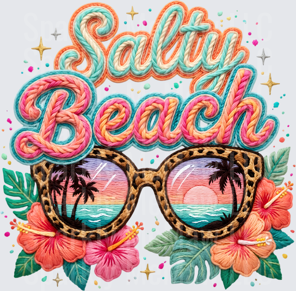 Salty Beach Leopard Sunglasses with Tropical Hibiscus and Palm Trees UV DTF Decal