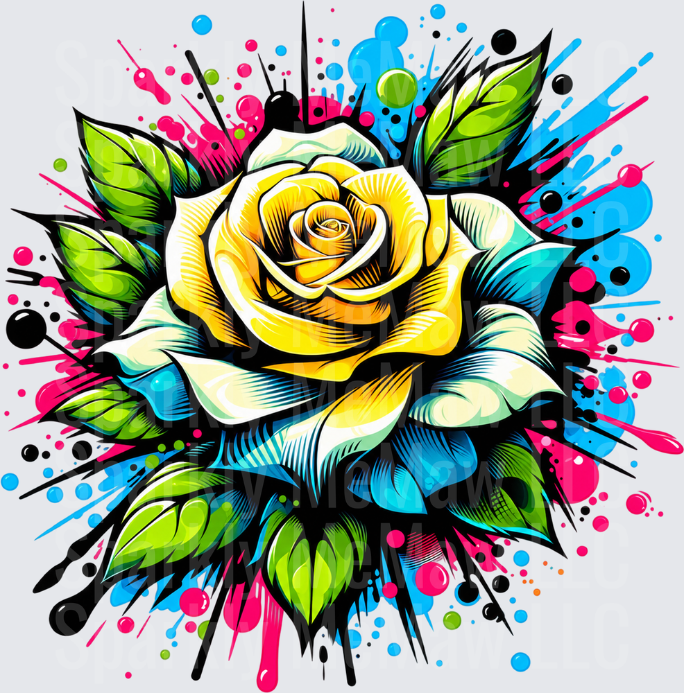 Graffiti Yellow Rose DTF Transfer for Fabrics