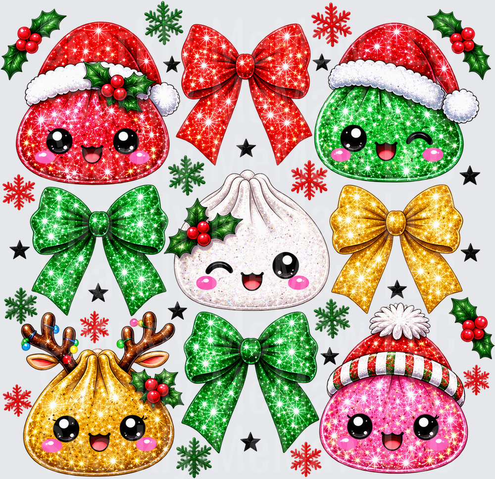 Kawaii Christmas Glitter Dumplings is a UV DTF Decal