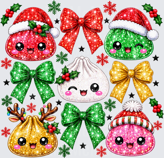Kawaii Christmas Glitter Dumplings is a UV DTF Decal