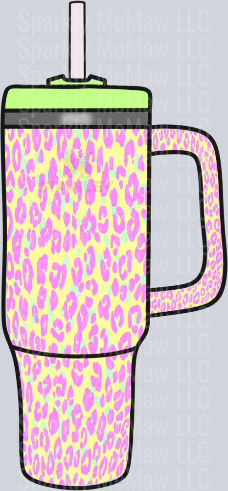 Neon Pink Leopard Print Tumbler with Straw UV DTF Decal