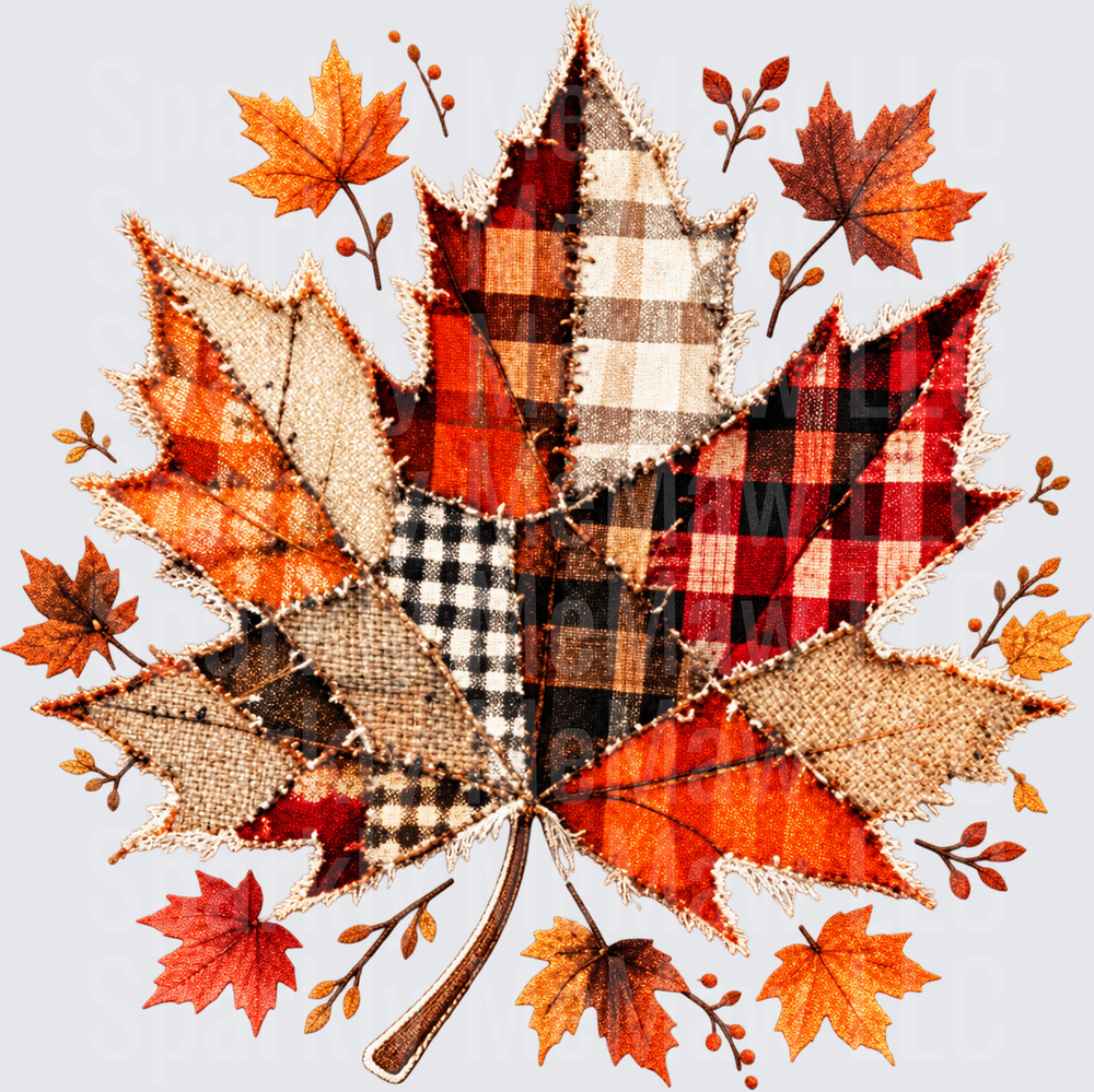 Patchwork Plaid Maple Leaf UV DTF Decal
