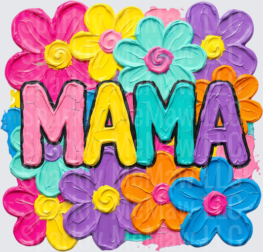 MAMA Text with Colorful Paint Style Flowers UV DTF Decal
