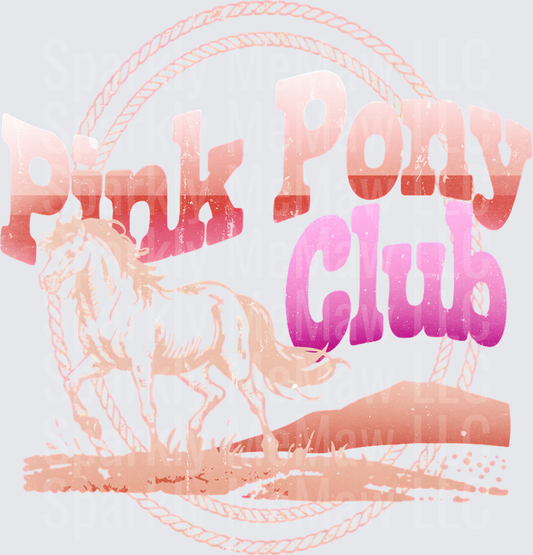 Pink Pony Club Retro Western Groovy Text Wild Horse Rope Circle Distressed Vintage DTF Transfer for fabric
