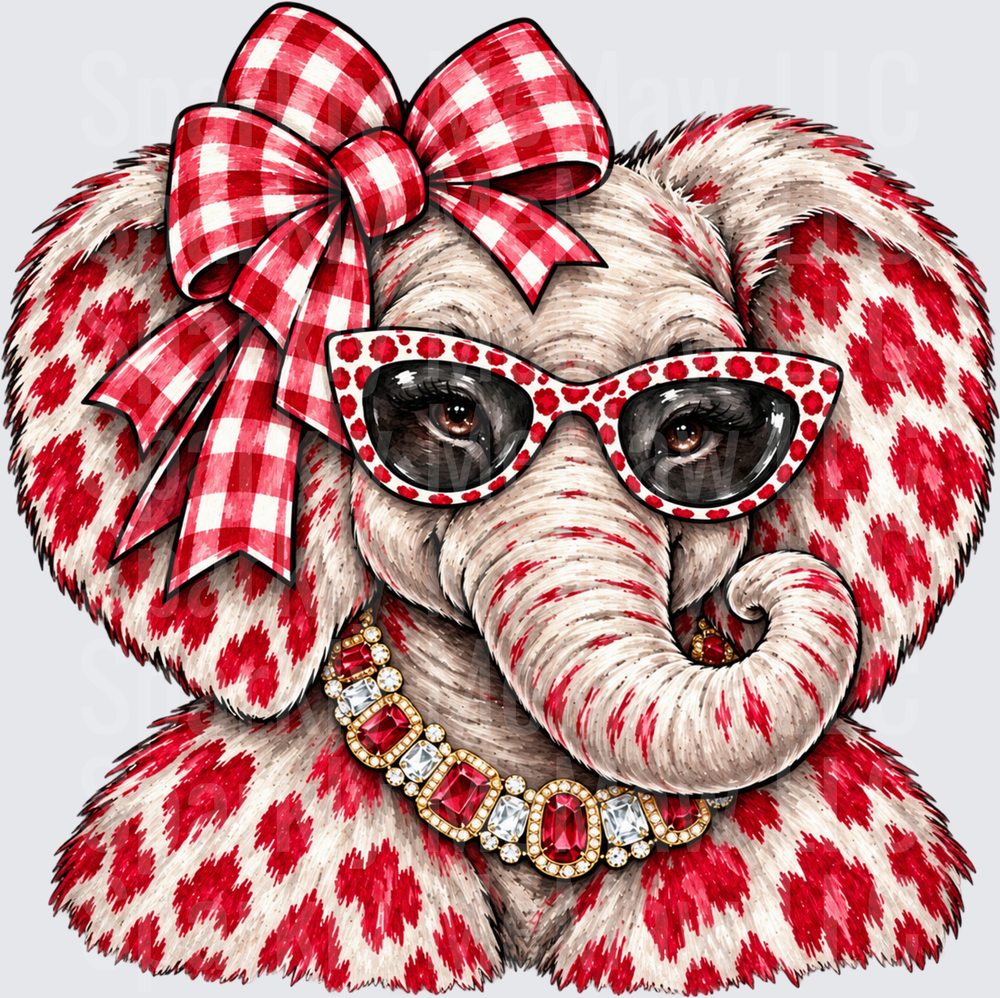 Glam Elephant Red Gingham Bow UV DTF Decal