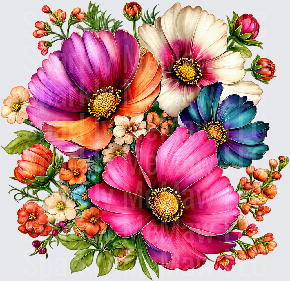 Vibrant Wildflower Bouquet DTF Transfer for Fabrics