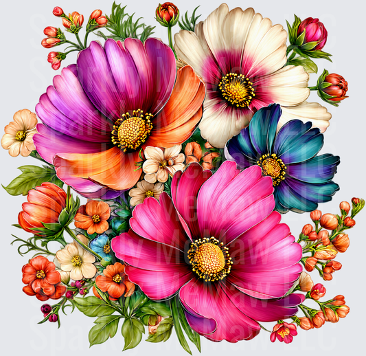 Vibrant Wildflower Bouquet DTF Transfer for Fabrics