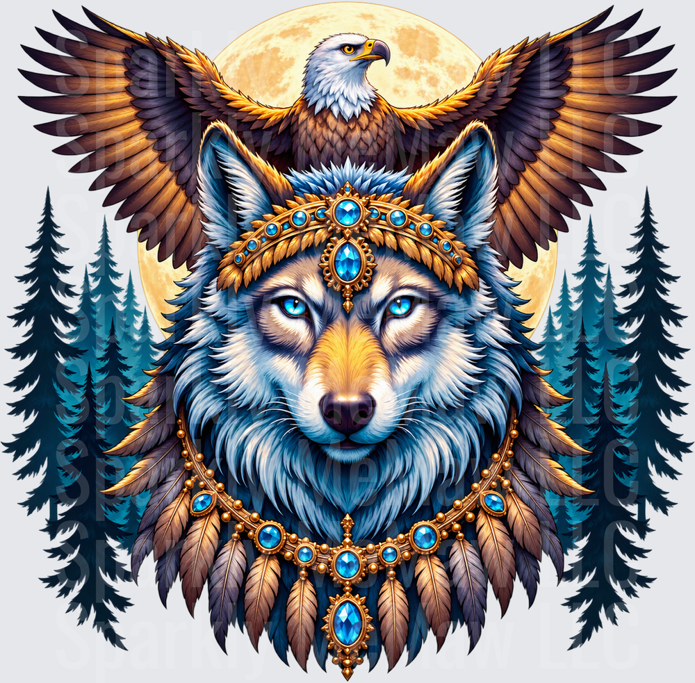 Majestic Wolf Eagle Moon UV DTF Decal