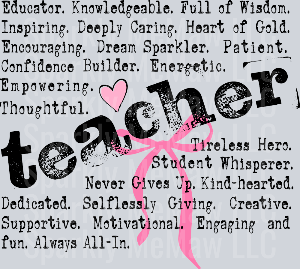 Teacher Words (Distressed black) DTF Transfer