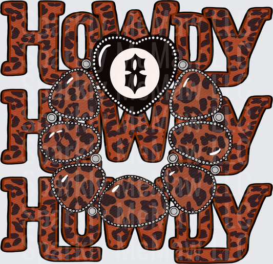 Howdy Howdy Howdy Leopard Print Western Phrase UV DTF Decal