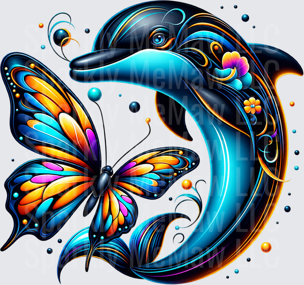 Vibrant Dolphin Butterfly is a UV DTF Decal
