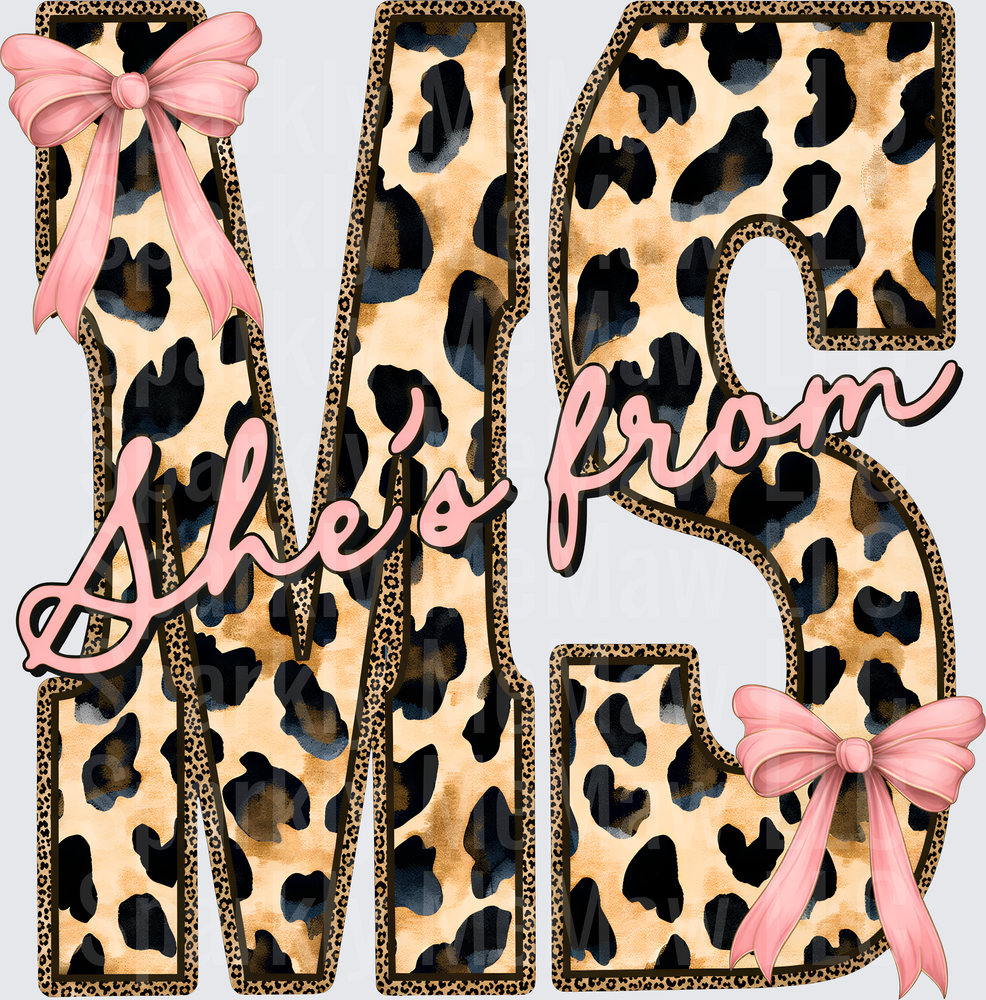 She's From MS Leopard Print Pink Bow UV Decal Decal