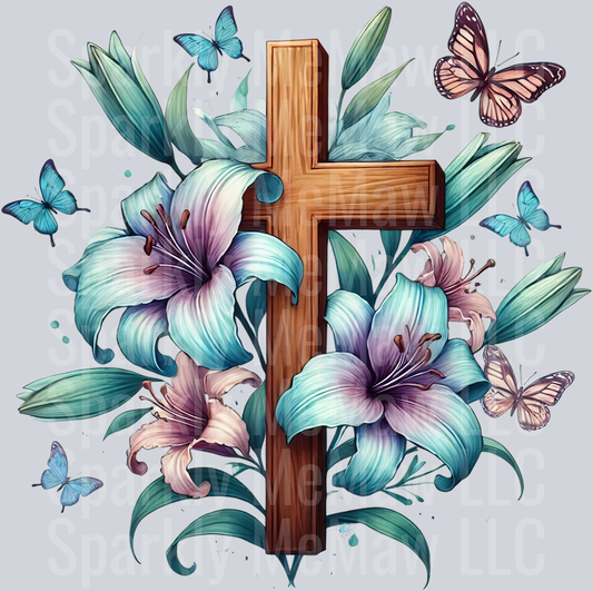 floral cross lilies 2 Clip Art UV DTF Decal