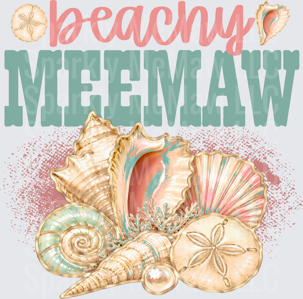 Beachy Meemaw Seashells Sand Dollar Coral Grandmother Design UV DTF Decal