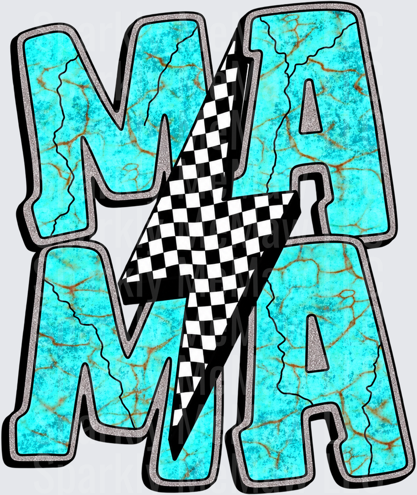 Turquoise Mama Lightning Bolt This is a UV DTF DECAL (HARD SMOOTH SURFACE)