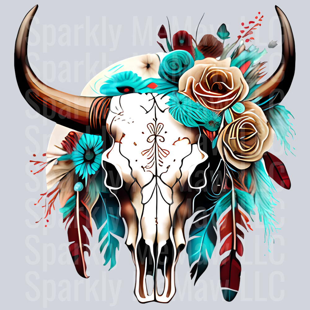 Tan Western Bull Skull UV DTF Decal