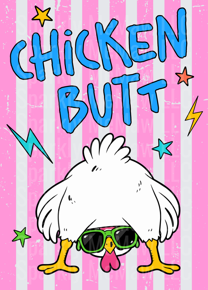 Chicken Butt Funny White Chicken with Sunglasses Pink Stripes UV DTF Decal