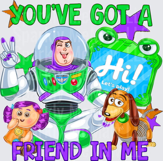Toy Story Buzz Lightyear You've Got A Friend In Me with Slinky Dog and Friends DTF Transfer (fabrics)
