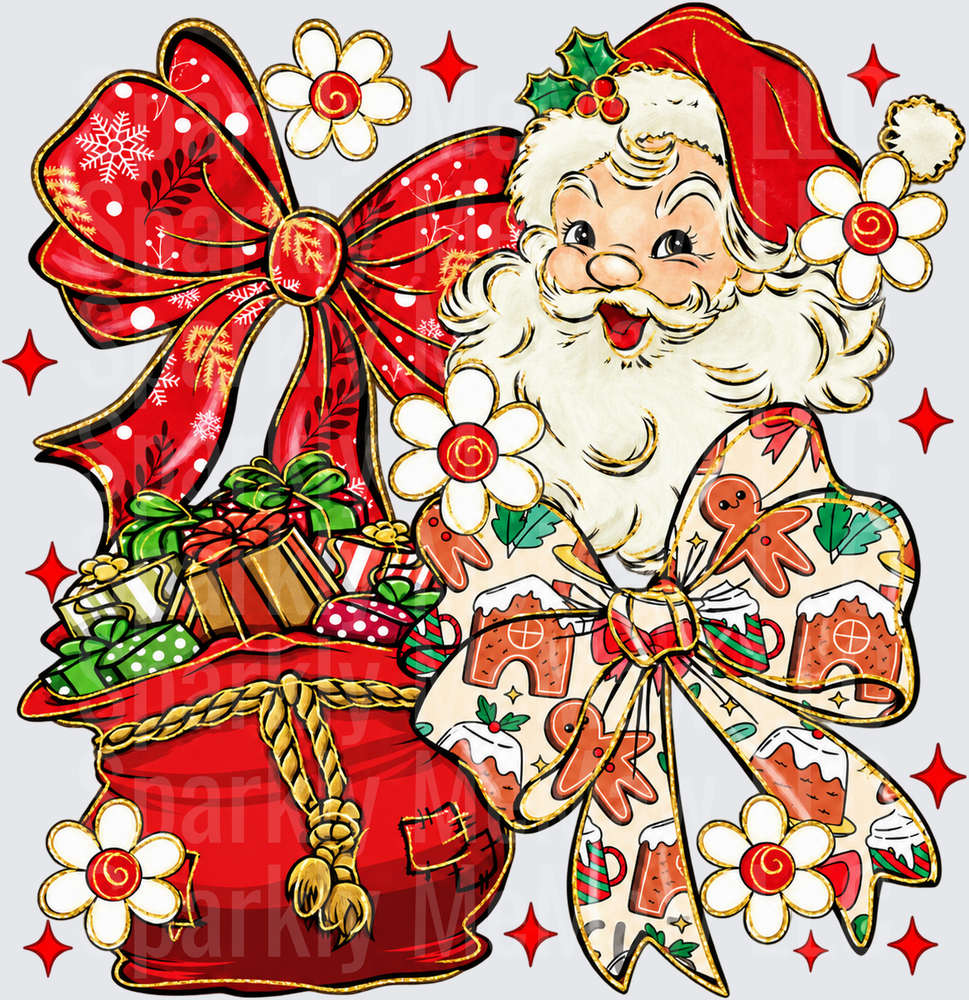 Retro Santa Gifts Bow UV DTF Decal