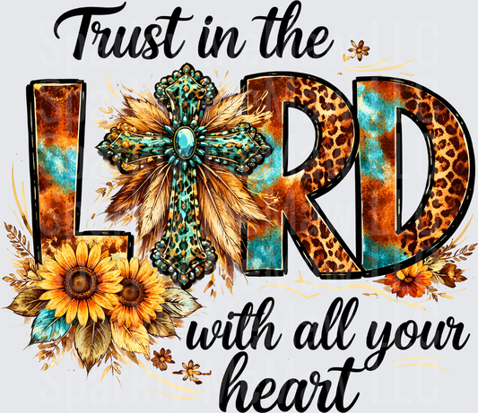 Trust in the LORD with All Your Heart Christian Cross Sunflowers Leopard Print UV DTF Decal