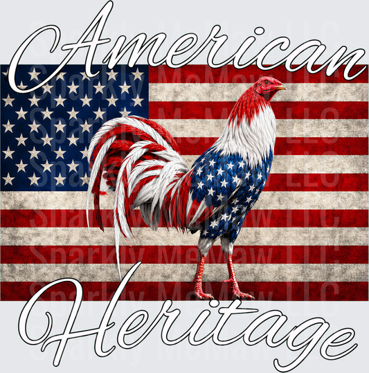 American Heritage Patriotic Rooster Red White Blue Stars and Stripes Flag DTF Transfer for Fabrics