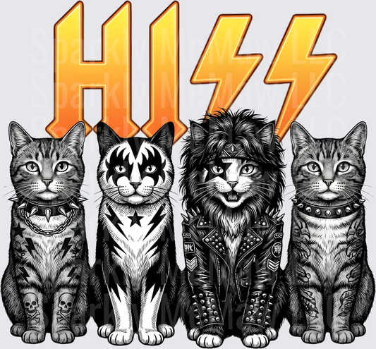 KISS Rock Band Cats with Lightning Bolt Text DTF Transfer for Fabric