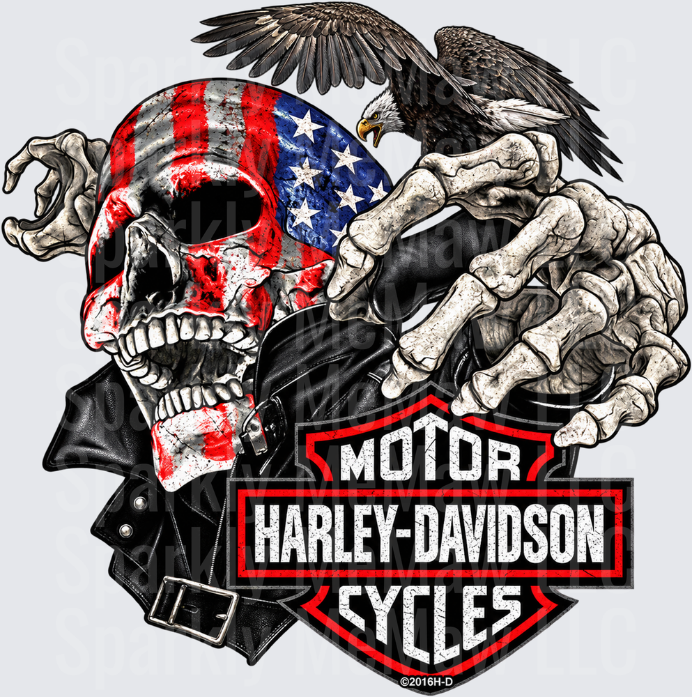 Harley-Davidson American Flag Skull Eagle is a DTF Transfer for Fabrics