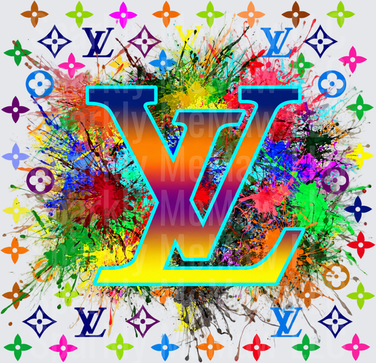 Colorful LV Monogram Paint Splash is a DTF Transfer for Fabrics