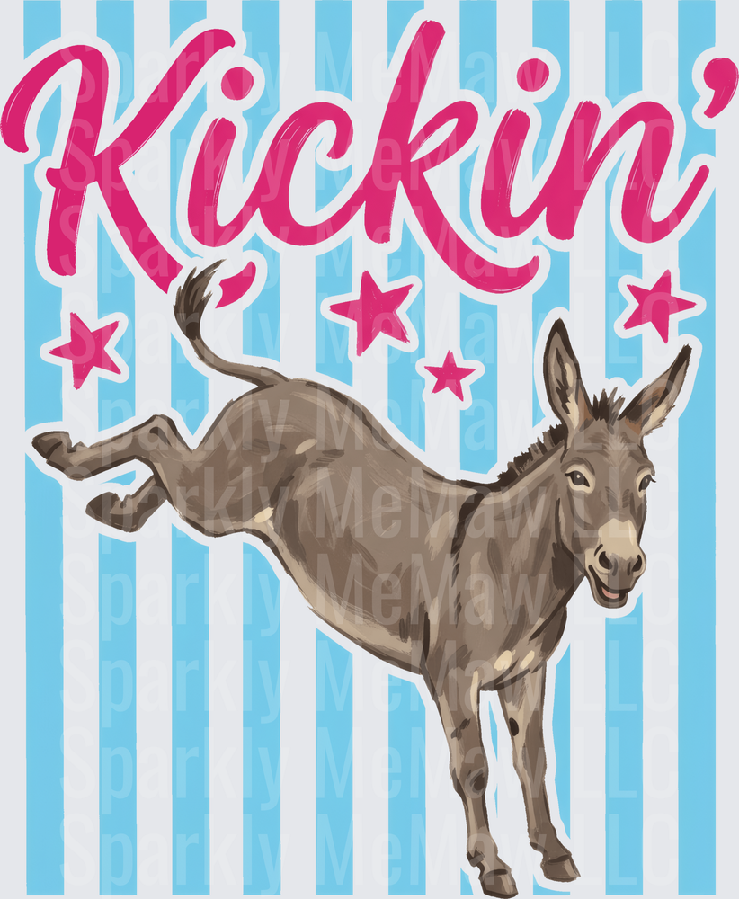 Kickin' Donkey with Pink Stars DTF Transfer for Fabric