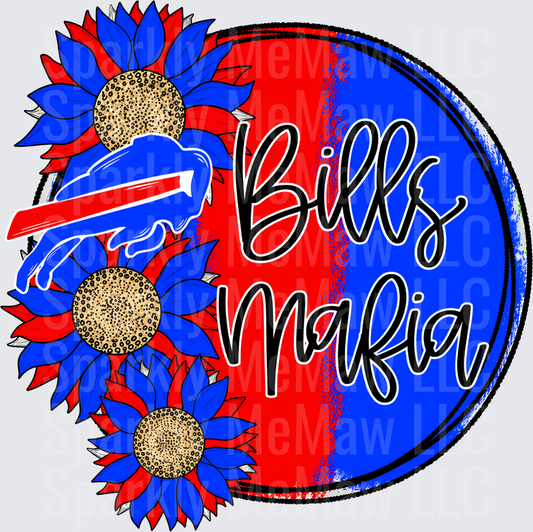 Bills Mafia Buffalo Bills Logo Red Blue Sunflowers Distressed Circle DTF Transfer for Fabrics