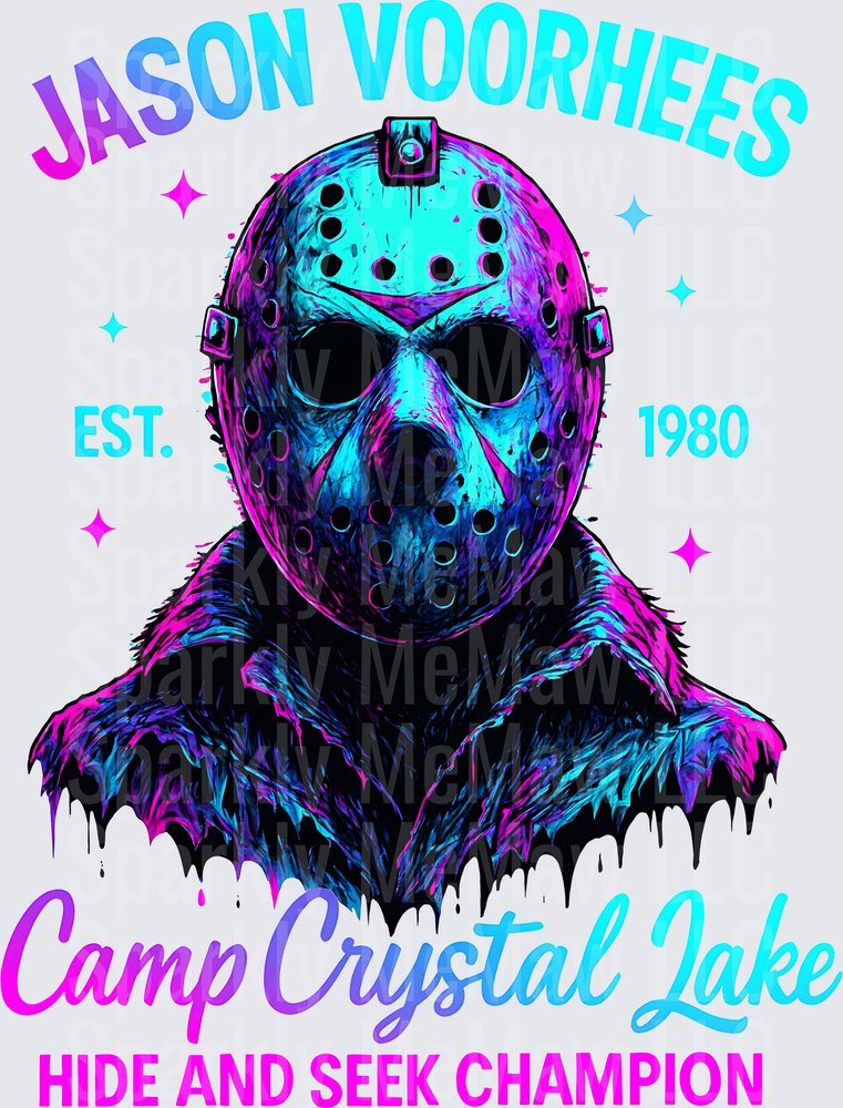Jason Voorhees Retro Synthwave Camp Crystal Lake Hide and Seek Champion DTF Transfer
