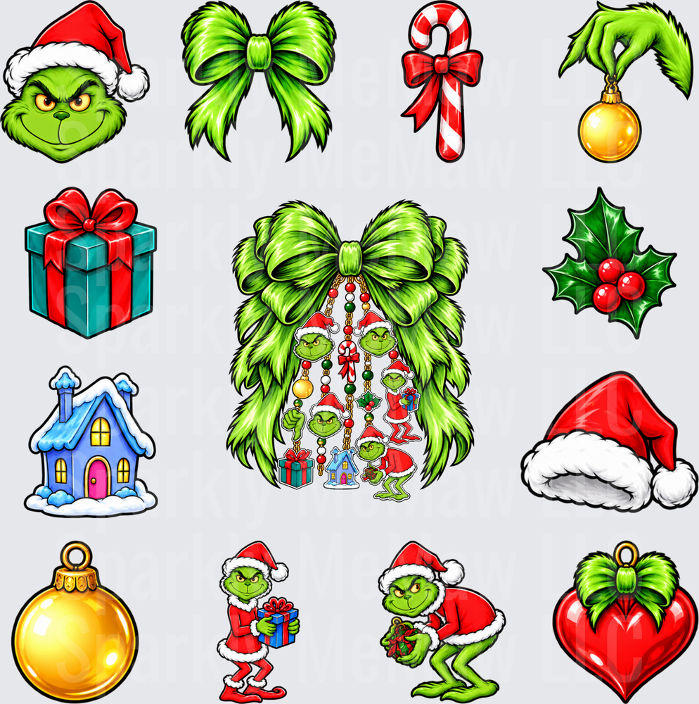 Grinch Christmas Elements this is a 10 inch cut and stick UV Decal Sheet