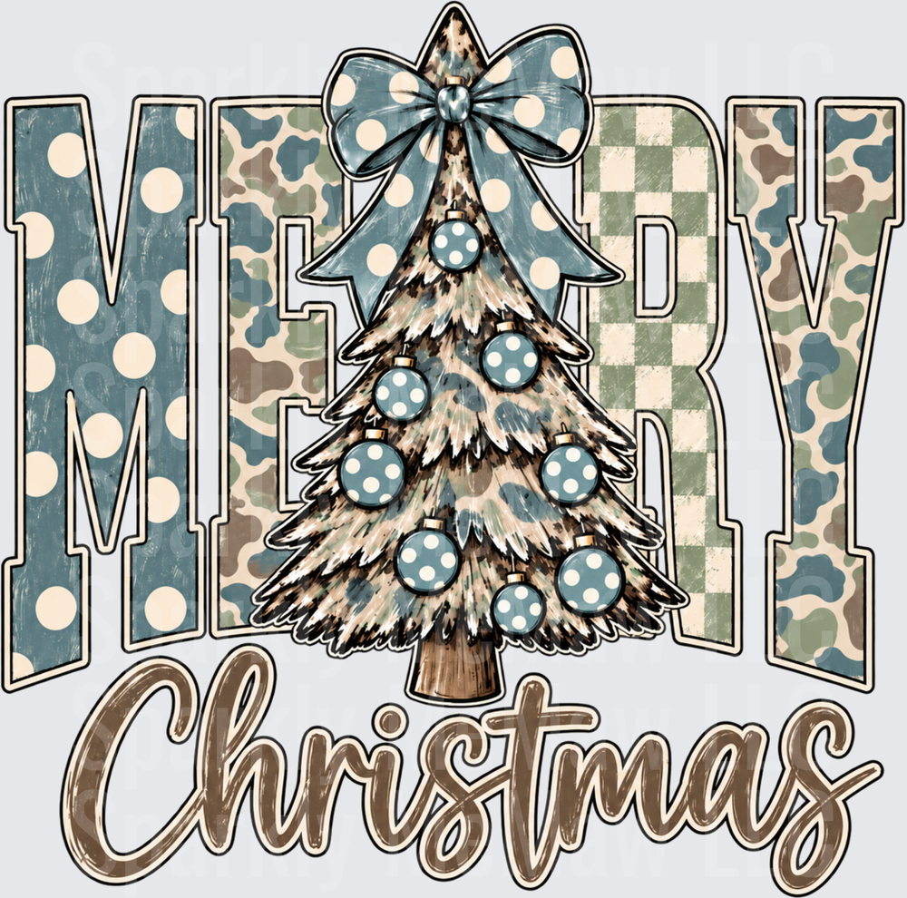 Merry Christmas Camo Tree Bow UV DTF Decal