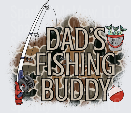 Dad's Fishing Buddy with Camouflage Background and Fishing Rod UV DTF Decal