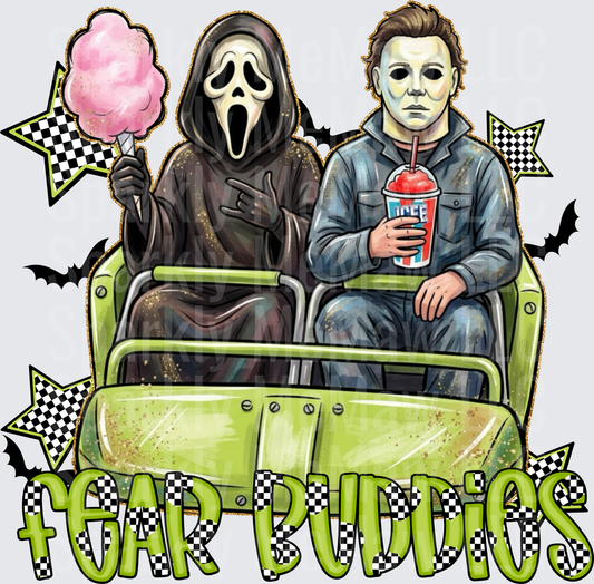 Fear Buddies Ghostface and Michael Myers Roller Coaster Halloween Horror Icons DTF Transfer (fabrics)