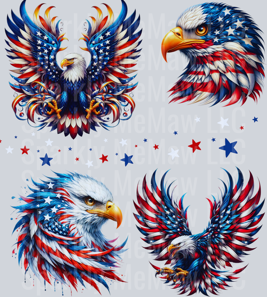 Red White Blue Eagle UV DTF Element Sheet