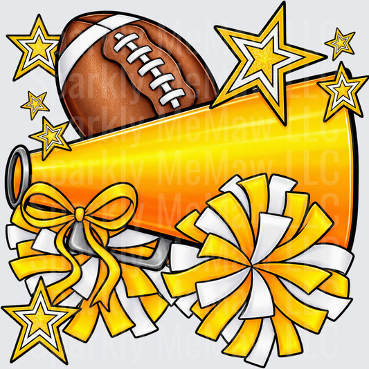 Gold Football Cheer Megaphone Pom Pom UV DTF Decal