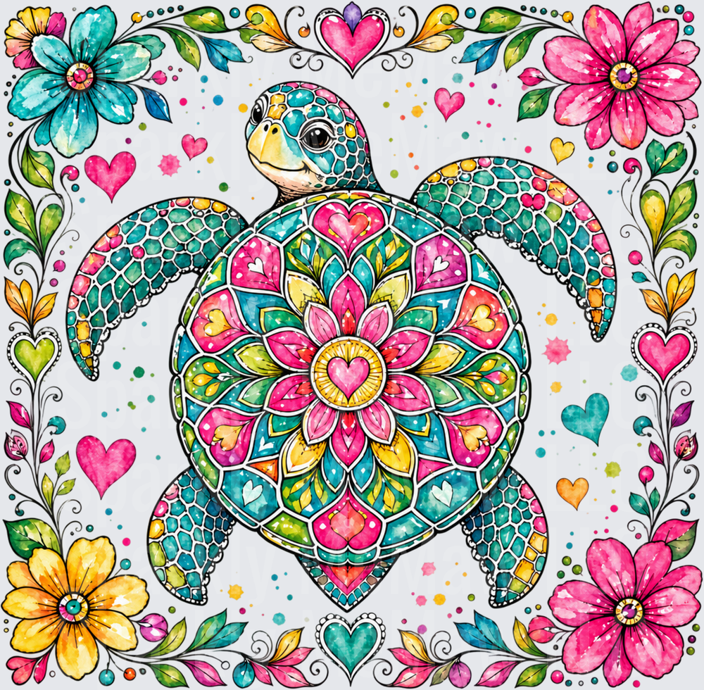 Colorful Mandala Sea Turtle is a DTF Transfer for Fabrics